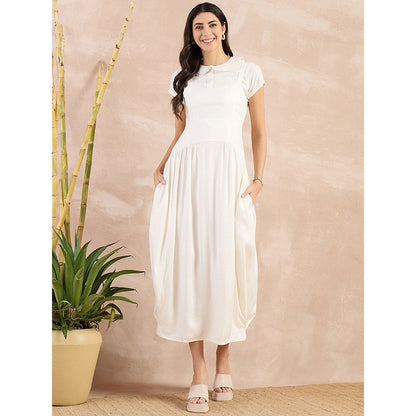 First Resort by Ramola Bachchan White Herringbone Mid Length Dress with Crop Shirt (Set of 2)