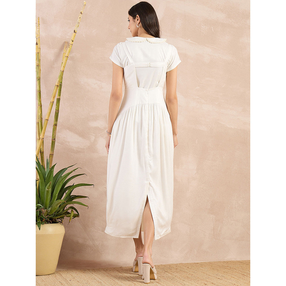 First Resort by Ramola Bachchan White Herringbone Mid Length Dress with Crop Shirt (Set of 2)