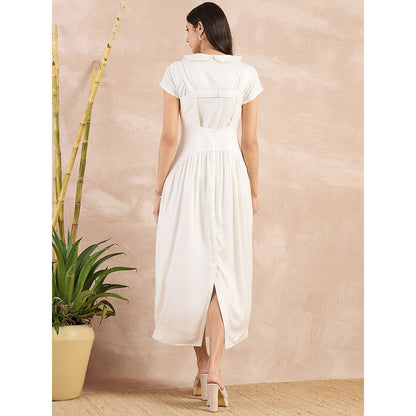 First Resort by Ramola Bachchan White Herringbone Mid Length Dress with Crop Shirt (Set of 2)