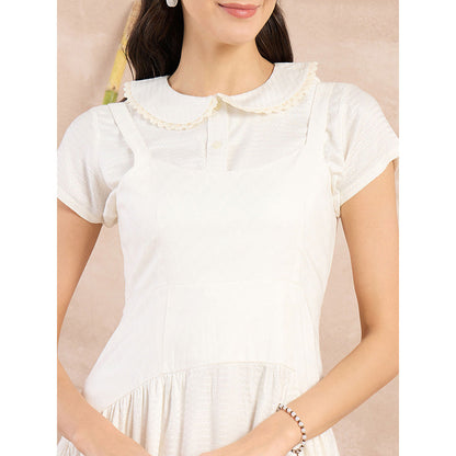 First Resort by Ramola Bachchan White Herringbone Mid Length Dress with Crop Shirt (Set of 2)