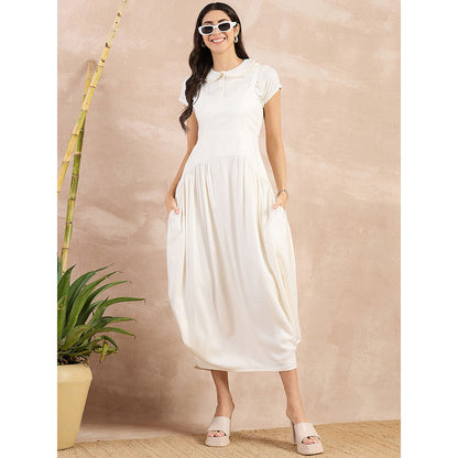 First Resort by Ramola Bachchan White Herringbone Mid Length Dress with Crop Shirt (Set of 2)