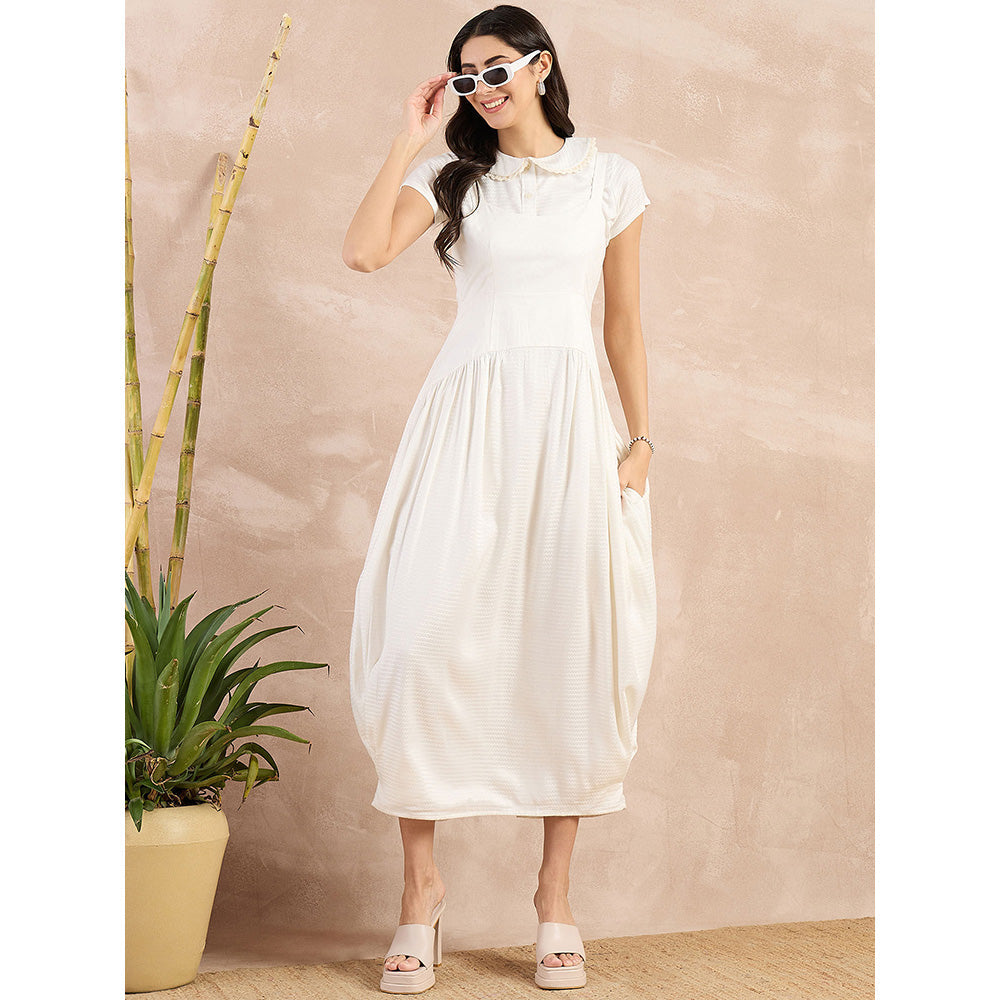 First Resort by Ramola Bachchan White Herringbone Mid Length Dress with Crop Shirt (Set of 2)