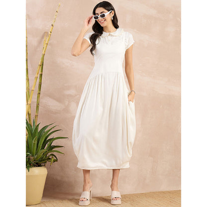 First Resort by Ramola Bachchan White Herringbone Mid Length Dress with Crop Shirt (Set of 2)