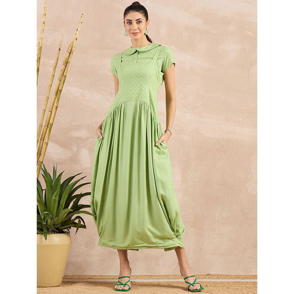 First Resort by Ramola Bachchan Pastel Green Mid Length Dress with Crop Shirt (Set of 2)