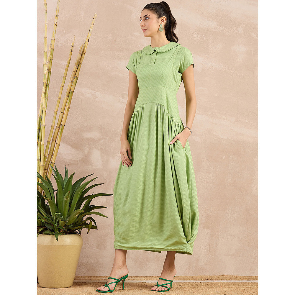 First Resort by Ramola Bachchan Pastel Green Mid Length Dress with Crop Shirt (Set of 2)