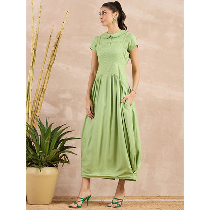 First Resort by Ramola Bachchan Pastel Green Mid Length Dress with Crop Shirt (Set of 2)