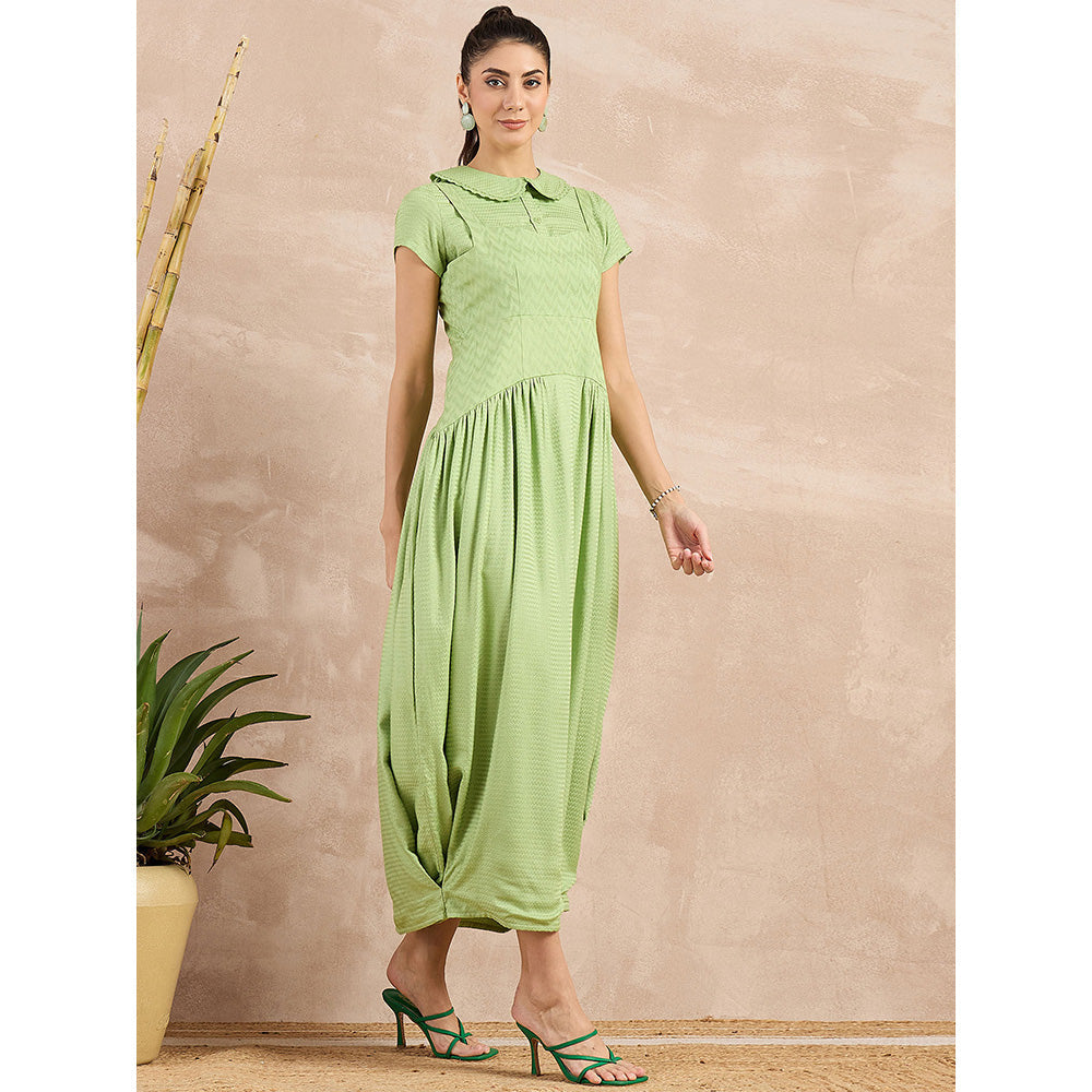 First Resort by Ramola Bachchan Pastel Green Mid Length Dress with Crop Shirt (Set of 2)
