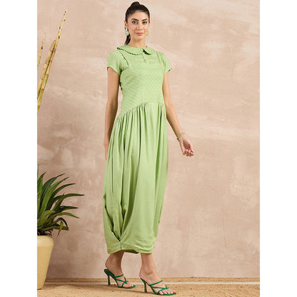 First Resort by Ramola Bachchan Pastel Green Mid Length Dress with Crop Shirt (Set of 2)