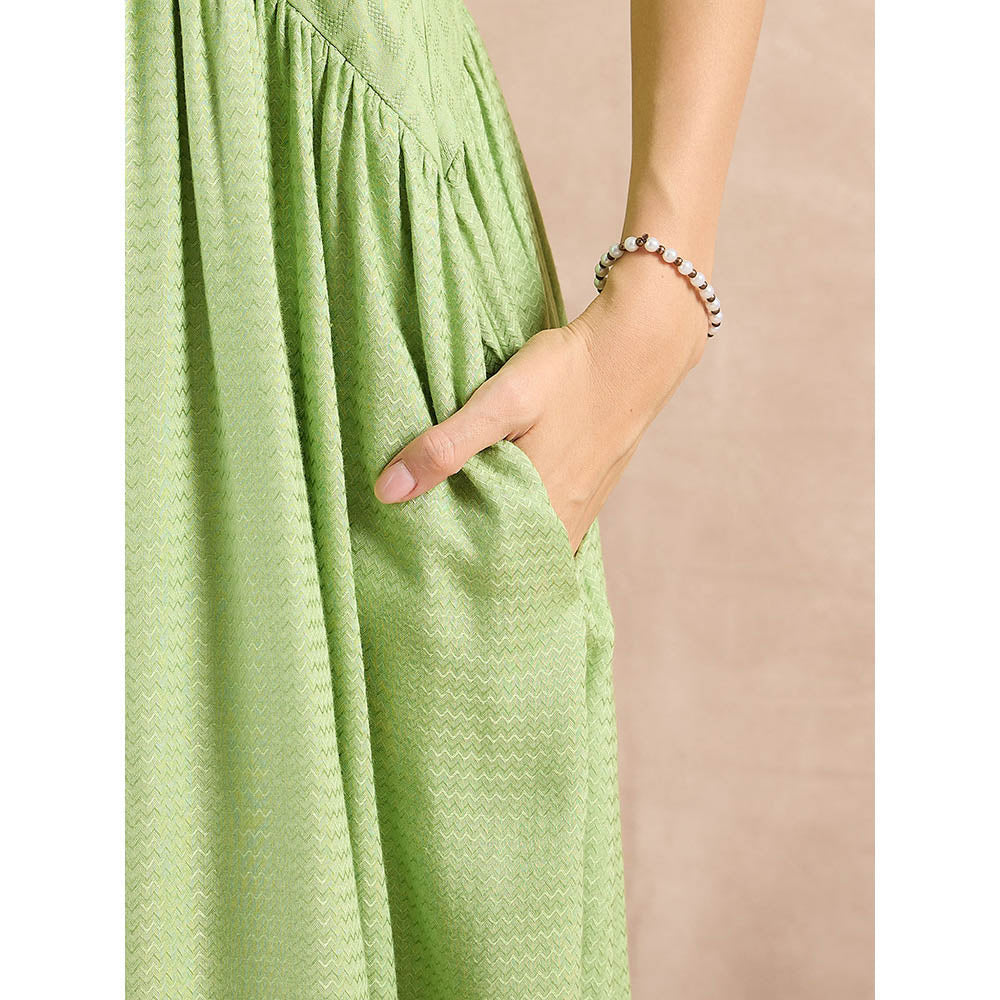 First Resort by Ramola Bachchan Pastel Green Mid Length Dress with Crop Shirt (Set of 2)