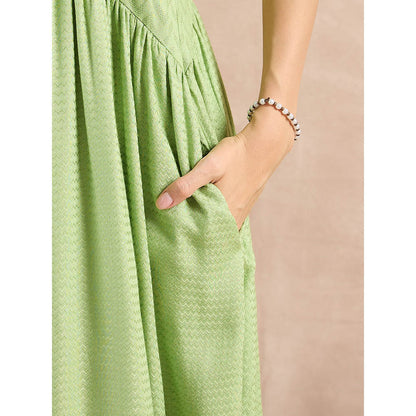 First Resort by Ramola Bachchan Pastel Green Mid Length Dress with Crop Shirt (Set of 2)