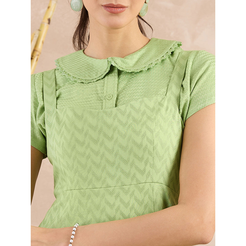 First Resort by Ramola Bachchan Pastel Green Mid Length Dress with Crop Shirt (Set of 2)