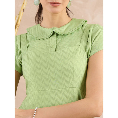 First Resort by Ramola Bachchan Pastel Green Mid Length Dress with Crop Shirt (Set of 2)
