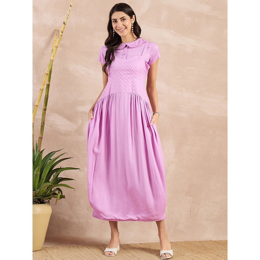 First Resort by Ramola Bachchan Purple Herringbone Mid Length Dress with Crop Shirt (Set of 2)