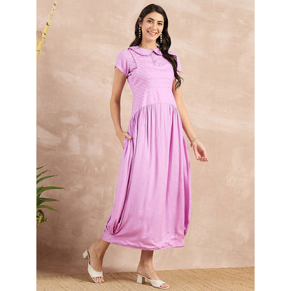 First Resort by Ramola Bachchan Purple Herringbone Mid Length Dress with Crop Shirt (Set of 2)