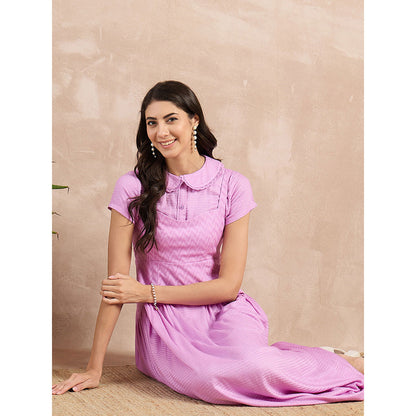 First Resort by Ramola Bachchan Purple Herringbone Mid Length Dress with Crop Shirt (Set of 2)