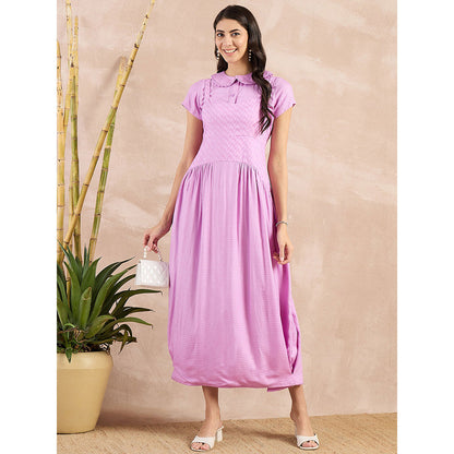 First Resort by Ramola Bachchan Purple Herringbone Mid Length Dress with Crop Shirt (Set of 2)