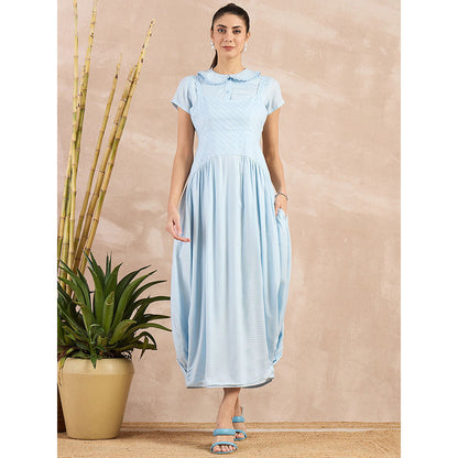 First Resort by Ramola Bachchan Sky Blue Mid Length Dress with Crop Shirt (Set of 2)