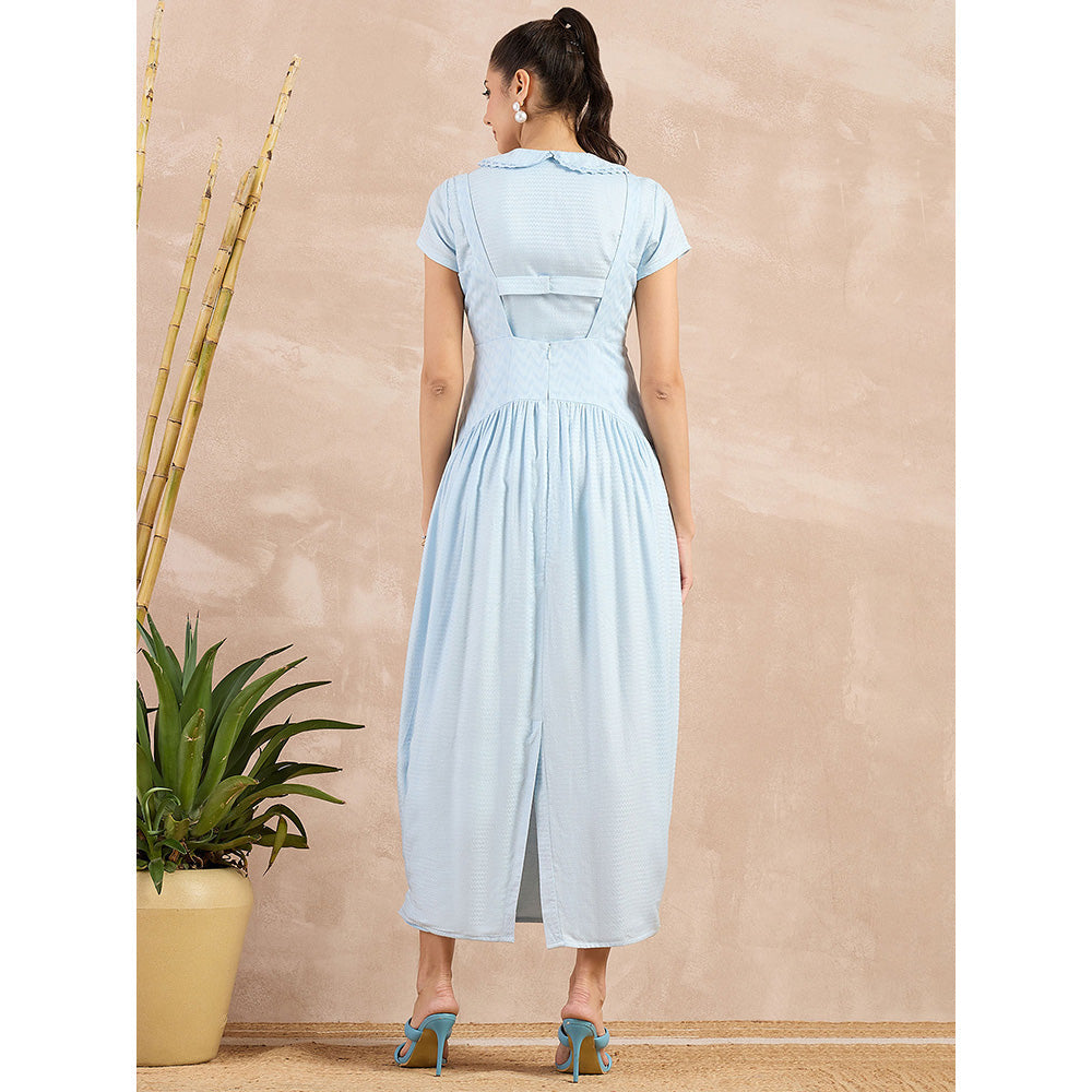 First Resort by Ramola Bachchan Sky Blue Mid Length Dress with Crop Shirt (Set of 2)