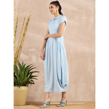 First Resort by Ramola Bachchan Sky Blue Mid Length Dress with Crop Shirt (Set of 2)