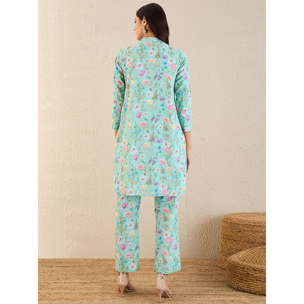 First Resort by Ramola Bachchan Aquamarine Floral Print Schiffli Co-Ord (Set of 2)