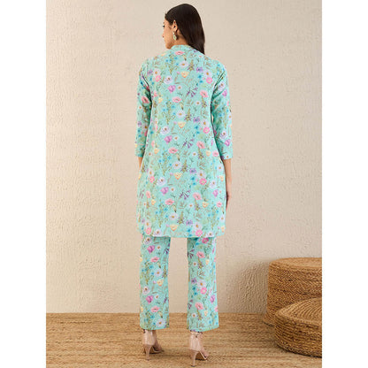 First Resort by Ramola Bachchan Aquamarine Floral Print Schiffli Co-Ord (Set of 2)
