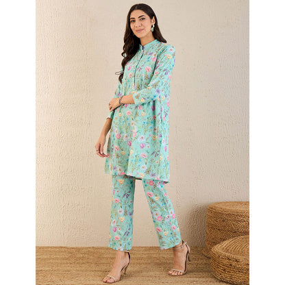 First Resort by Ramola Bachchan Aquamarine Floral Print Schiffli Co-Ord (Set of 2)