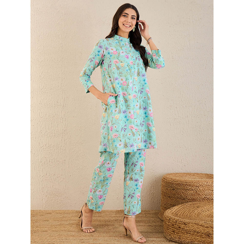 First Resort by Ramola Bachchan Aquamarine Floral Print Schiffli Co-Ord (Set of 2)