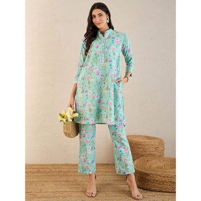 First Resort by Ramola Bachchan Aquamarine Floral Print Schiffli Co-Ord (Set of 2)