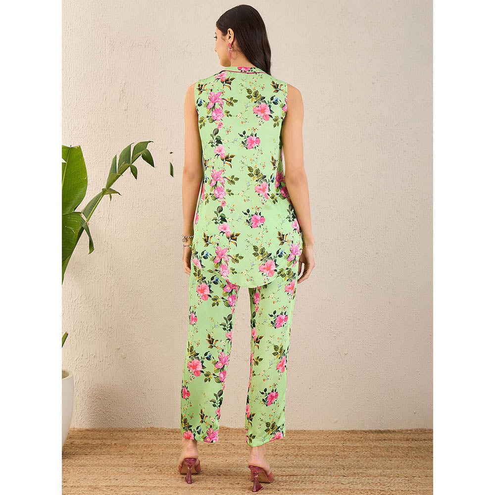 First Resort by Ramola Bachchan Green And Pink Garden Print Sleeveless Co-Ord (Set of 2)