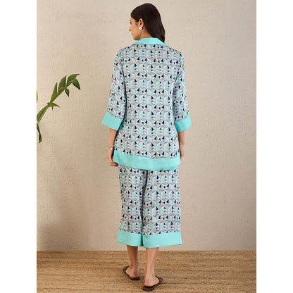 First Resort by Ramola Bachchan Aqua And Grey Geometric Print Co-Ord (Set of 2)