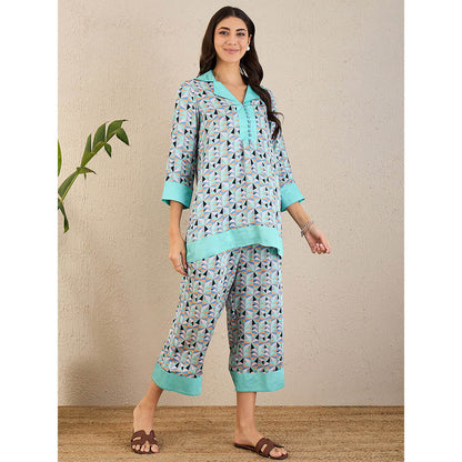First Resort by Ramola Bachchan Aqua And Grey Geometric Print Co-Ord (Set of 2)