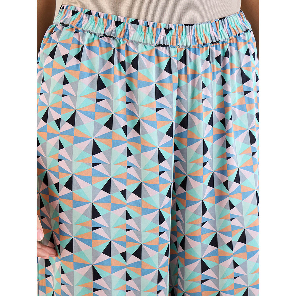 First Resort by Ramola Bachchan Aqua And Grey Geometric Print Co-Ord (Set of 2)
