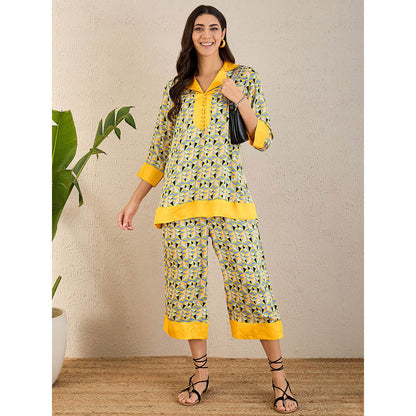 First Resort by Ramola Bachchan Primrose Yellow And Black Geometric Print Co-Ord (Set of 2)