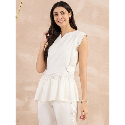 First Resort by Ramola Bachchan White Herringbone Peplum Top