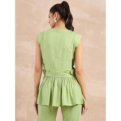 First Resort by Ramola Bachchan Pastel Green Herringbone Peplum Top