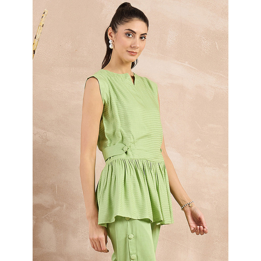 First Resort by Ramola Bachchan Pastel Green Herringbone Peplum Top