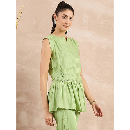 First Resort by Ramola Bachchan Pastel Green Herringbone Peplum Top