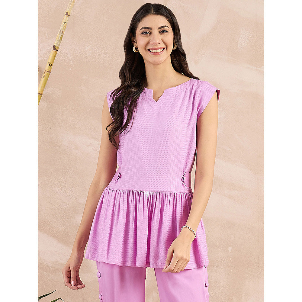 First Resort by Ramola Bachchan Purple Herringbone Peplum Top