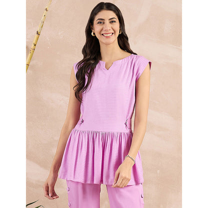 First Resort by Ramola Bachchan Purple Herringbone Peplum Top