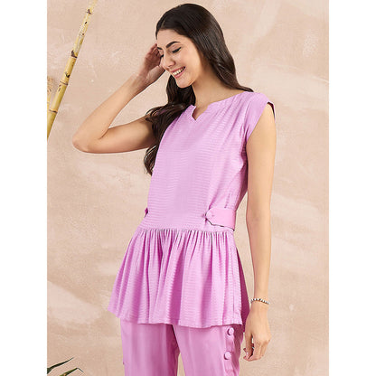 First Resort by Ramola Bachchan Purple Herringbone Peplum Top