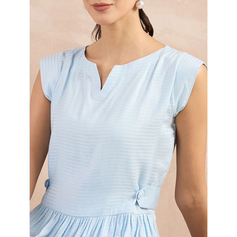First Resort by Ramola Bachchan Sky Blue Herringbone Peplum Top