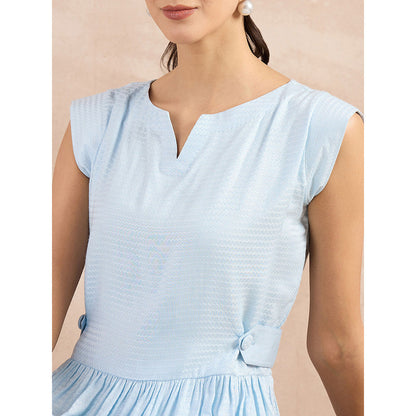 First Resort by Ramola Bachchan Sky Blue Herringbone Peplum Top