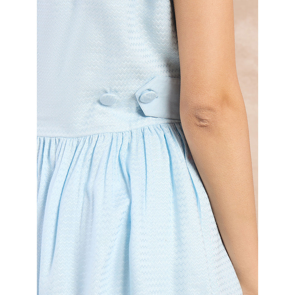 First Resort by Ramola Bachchan Sky Blue Herringbone Peplum Top