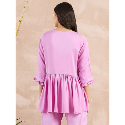 First Resort by Ramola Bachchan Purple Herringbone V-Neck Peplum Top