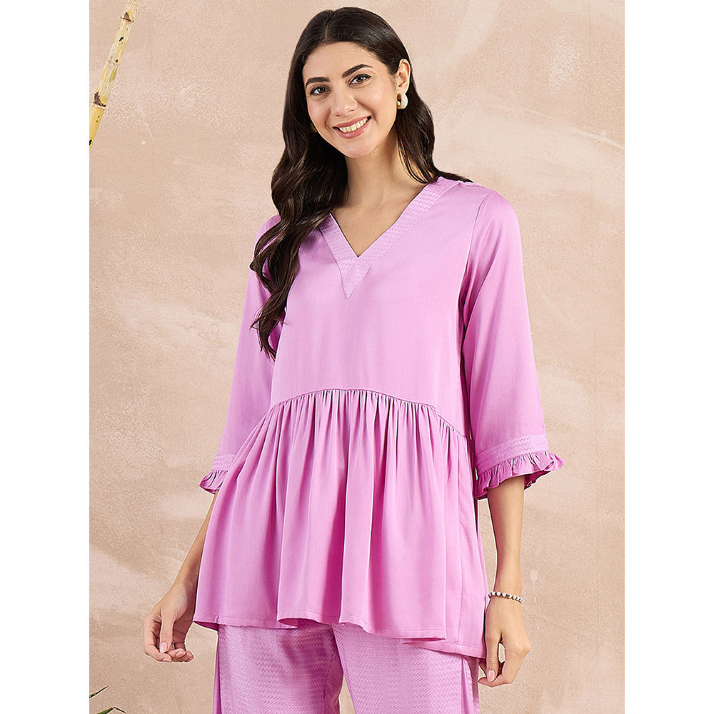 First Resort by Ramola Bachchan Purple Herringbone V-Neck Peplum Top