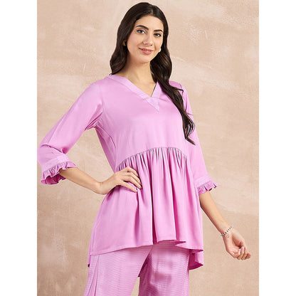First Resort by Ramola Bachchan Purple Herringbone V-Neck Peplum Top