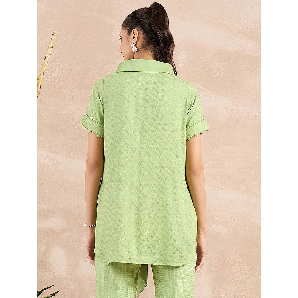 First Resort by Ramola Bachchan Pastel Green Herringbone High-Low Top With Belt (Set of 2)