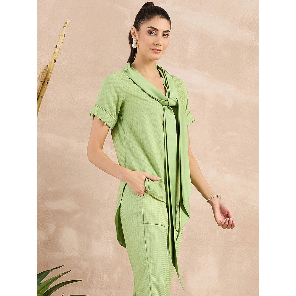 First Resort by Ramola Bachchan Pastel Green Herringbone High-Low Top With Belt (Set of 2)