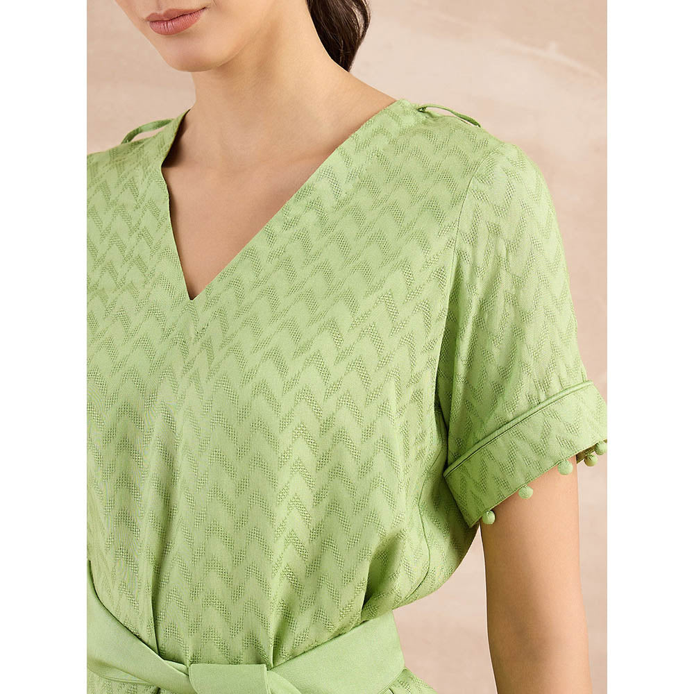 First Resort by Ramola Bachchan Pastel Green Herringbone High-Low Top With Belt (Set of 2)