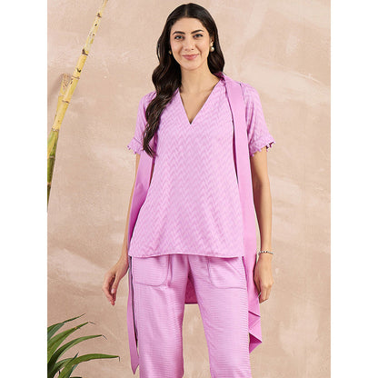 First Resort by Ramola Bachchan Purple Herringbone High-Low Top With Belt (Set of 2)